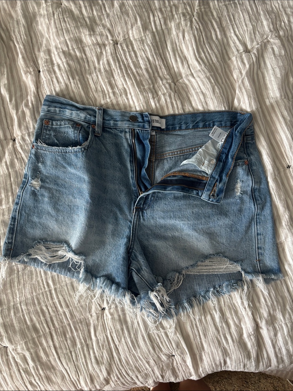 Pistola Light Blue Distressed High-Rise Denim Shorts